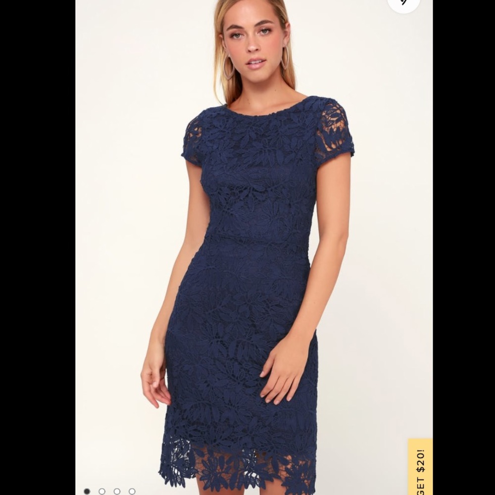 Lulus Right Sheer Right Now Blue Lace Navy Bodycon dress size XL